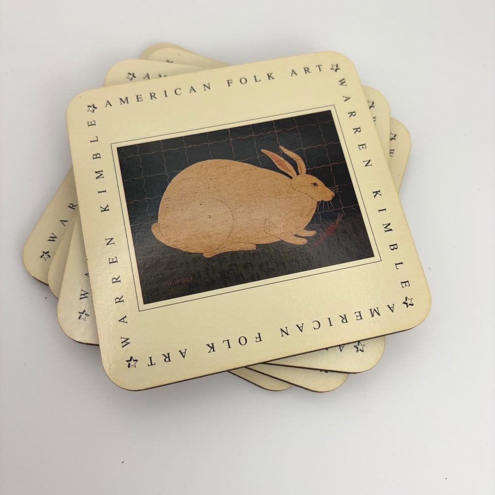 Warren Kimble Otagiri American Folk Art Rabbit Coasters Set of 4 Vintage